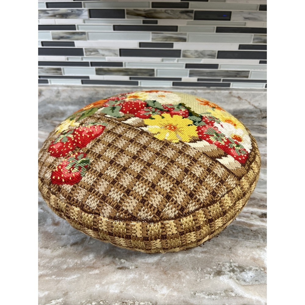 Vintage Handmade Floral Crochet Pillow Cushion 18" Round Boho - Picture 3 of 15
